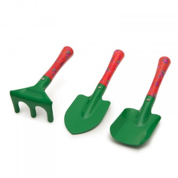 Set 3 piese gradinarit pentru copii - harlet, sapa, grebla - maner din lemn, ergonomic, verde Set 3 piese gradinarit pentru copii - harlet, sapa, grebla - maner din lemn, ergonomic, verde