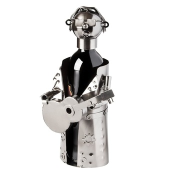 Suport pentru Sticla Vin, model Chitarist, Metal Lucios, Capacitate 1 Sticla, H 32 cm Suport pentru Sticla Vin, model Chitarist, Metal Lucios, Capacitate 1 Sticla, H 32 cm