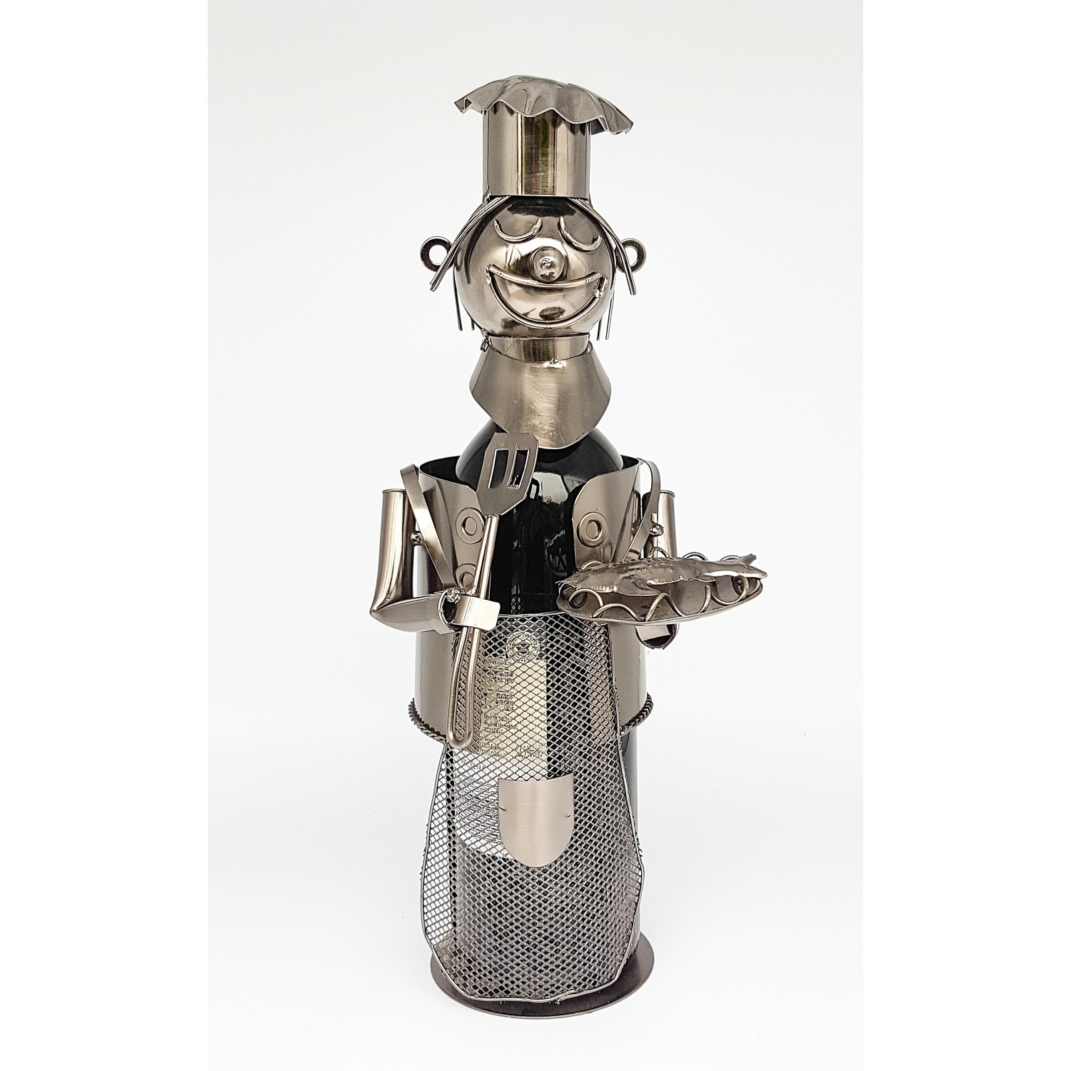 Suport pentru Sticla Vin, model Bucatar, Metal Lucios, Capacitate 1 Sticla, H 33.5 cm