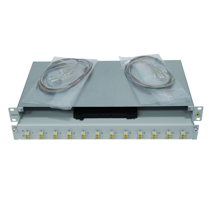 Splicebox, Schrack, 4 fibre, conector LC, fibra 50/125µm OM2, culisant, 19", 1UV