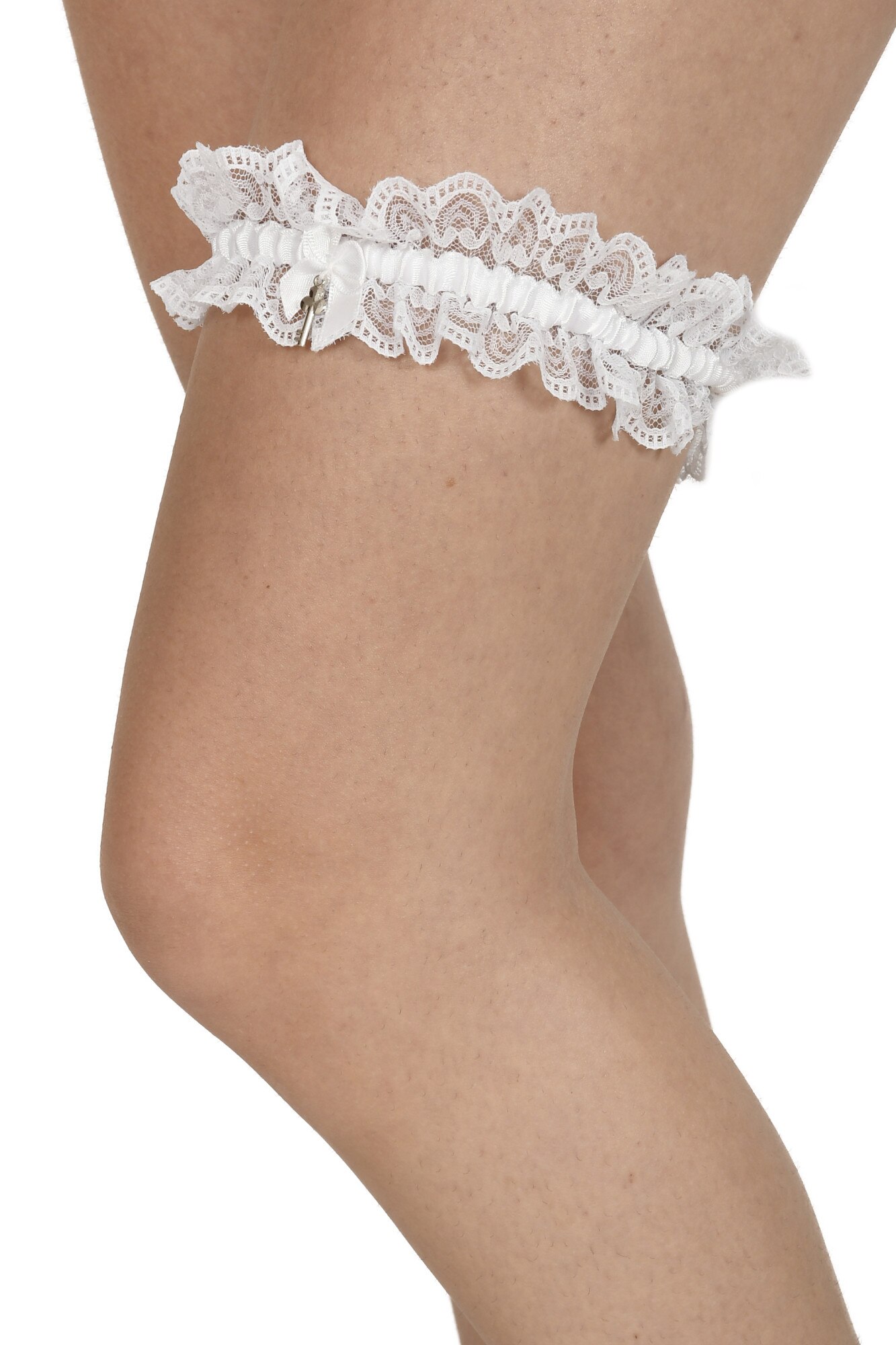 Jartiera din dantela cu accesoriu cheita, Lemila, Alb