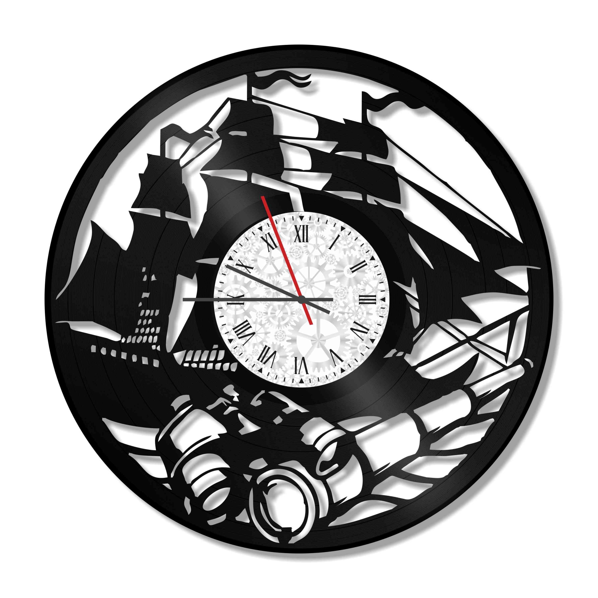 Ceas de perete Vintage din vinil Revival Vinyl Wall Clock Corabie - diametru 29cm