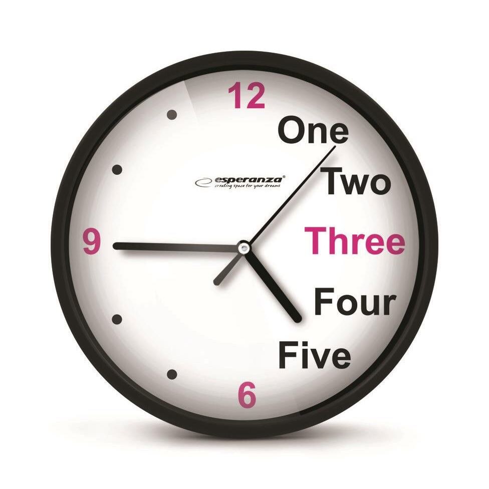 Ceas de perete Esperanza,model Praga,cadran negru,fond alb,20 cm