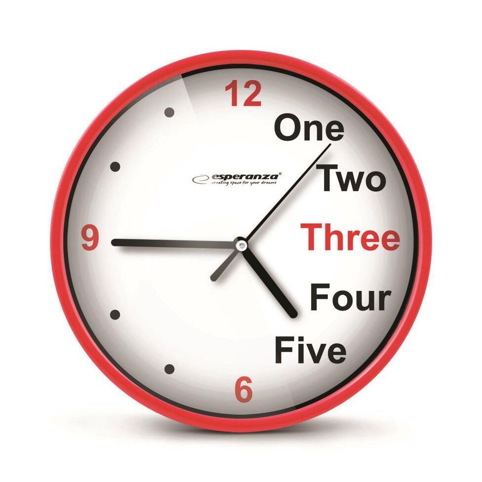Ceas de perete Esperanza,model Praga,cadran rosu,fond alb,20 cm