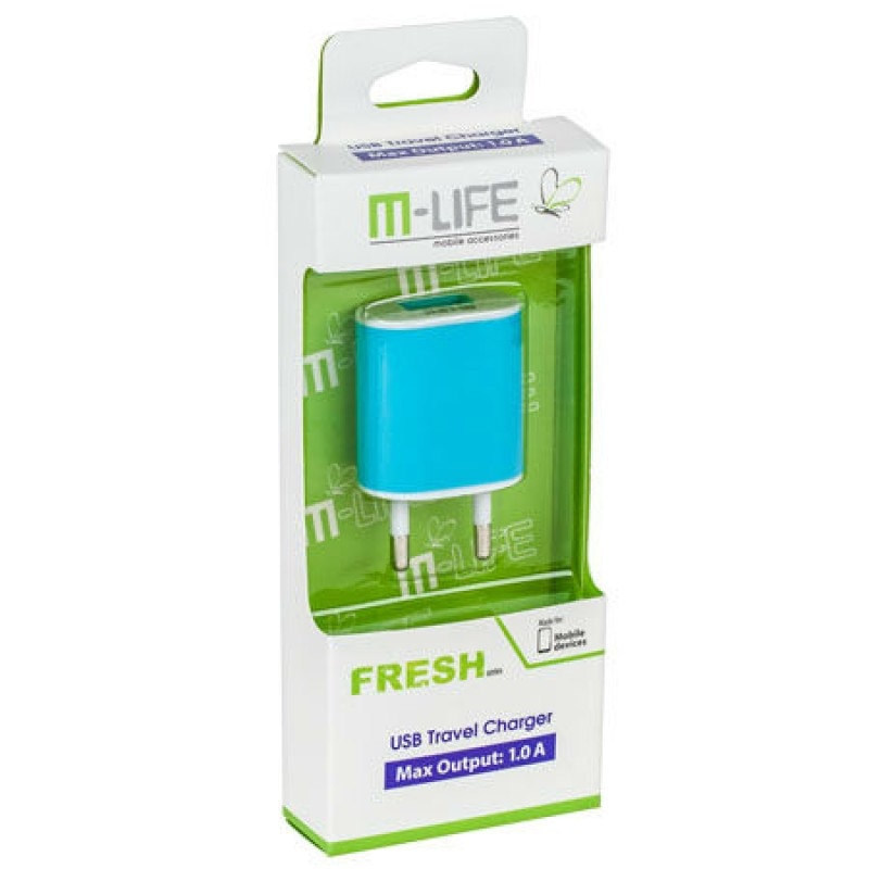 Incarcator M-Life pentru Telefon, Alimentare priza, Slot USB, Adaptor inclus, Albastru