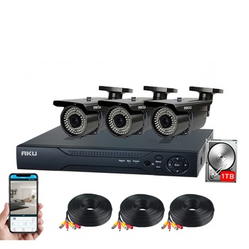 Kit supraveghere video AKU 3 camere SUPER CLEAR AHD varifocale 2.8 - 12mm + HDD 1TB + DVR 4 canale FULL HD 1080N H264, interior exterior carcase metalice cu infrarosu, iesire internet cu vizualizare pe telefon mobil tableta desktop Kit supraveghere video AKU 3 camere SUPER CLEAR AHD varifocale 2.8 - 12mm + HDD 1TB + DVR 4 canale FULL HD 1080N H264, interior exterior carcase metalice cu infrarosu, iesire internet cu vizualizare pe telefon mobil tableta desktop