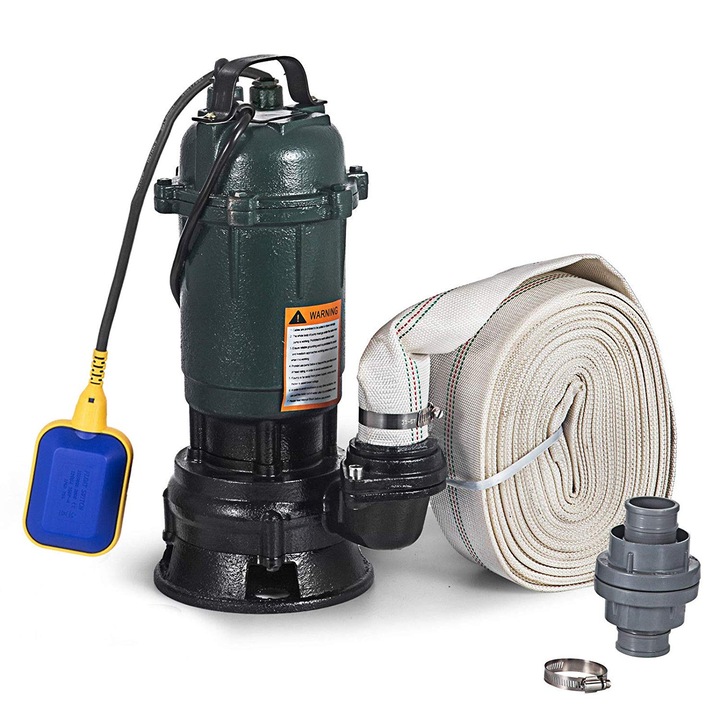 Set Pompa Apa Murdara, (WC, fosa, hazna) cu turbina, din fonta si plutitor+20m Furtun pompieri 2"+Accesorii