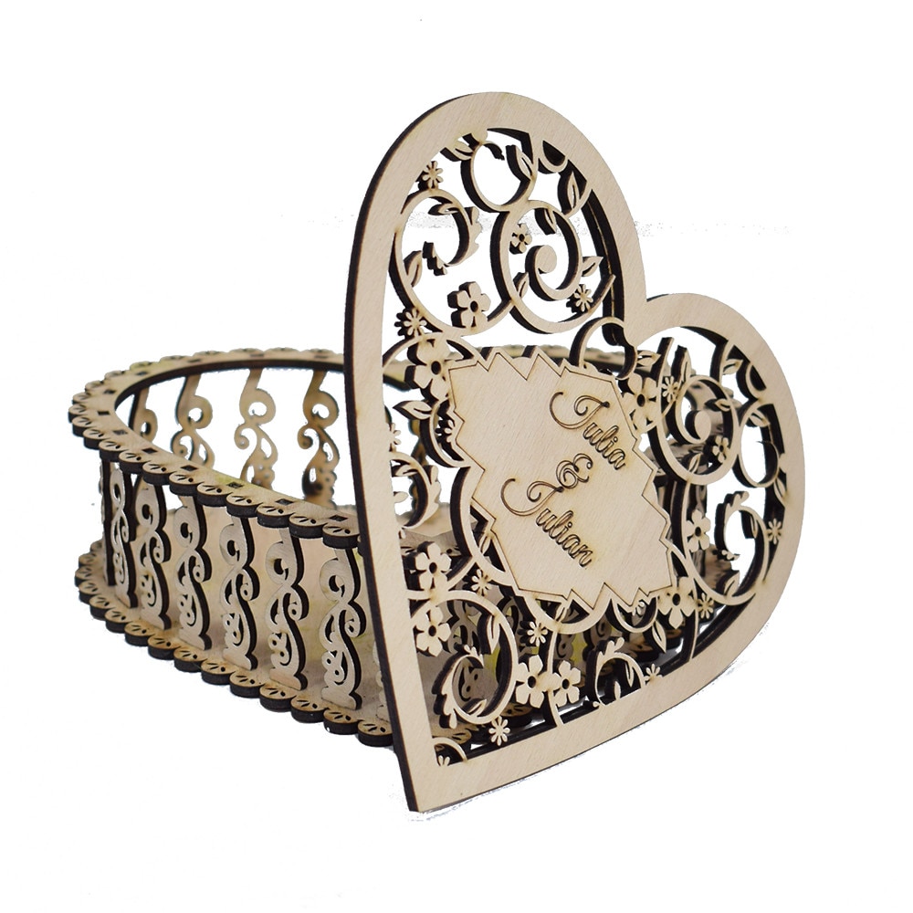 Cutie Mare Forma Inima din Lemn