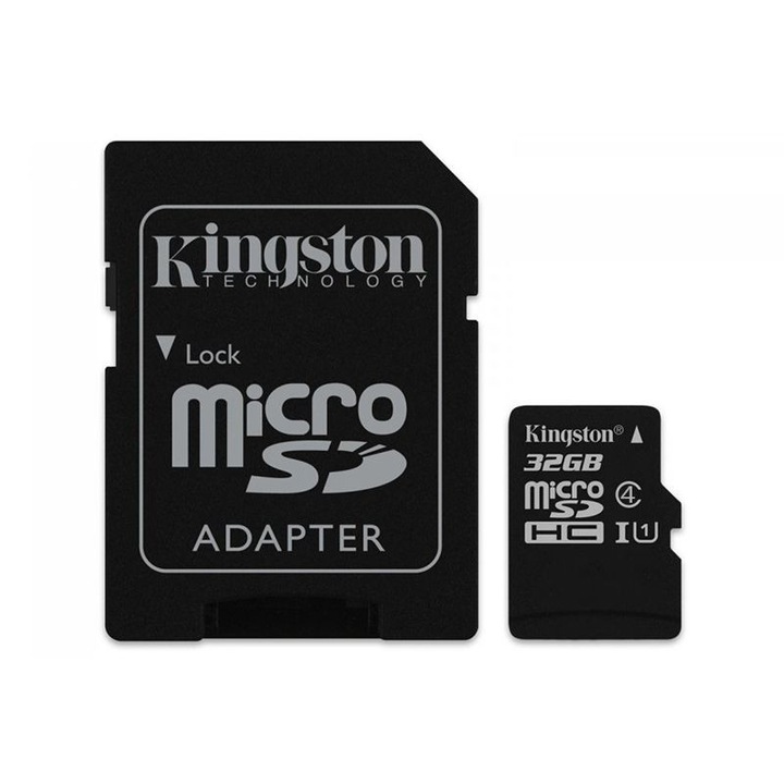 MicroSD карта с адаптер Kingston, Капацитет 32 GB, Клас 4