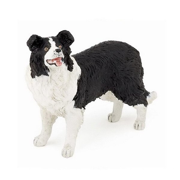 Figurina Caine Collie alb cu negru