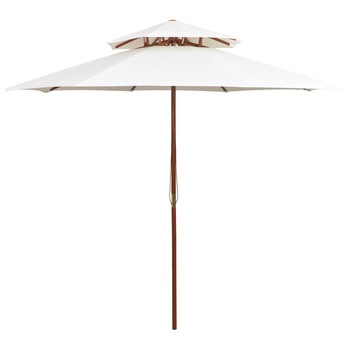 Umbrela de soare, dubla, cu stalp de lemn, vidaXL, Tesatura, 270 x 270 cm, Alb