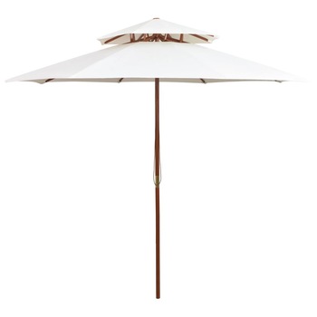 Umbrela de soare, dubla, cu stalp de lemn, vidaXL, Tesatura, 270 x 270 cm, Alb Umbrela de soare, dubla, cu stalp de lemn, vidaXL, Tesatura, 270 x 270 cm, Alb