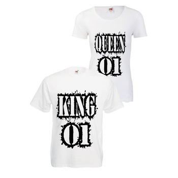 Set 2 tricouri cuplu king queen, alb, dama M, barbat 2XL Set 2 tricouri cuplu king queen, alb, dama M, barbat 2XL