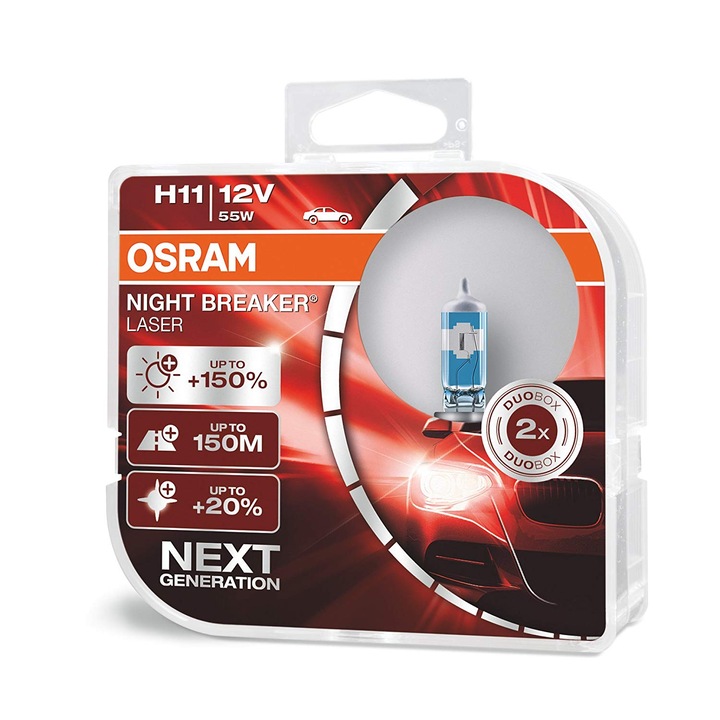 Set de 2 becuri auto Osram, H11, NIGHT BREAKER® LASER, 150%, 12V, 60/55W