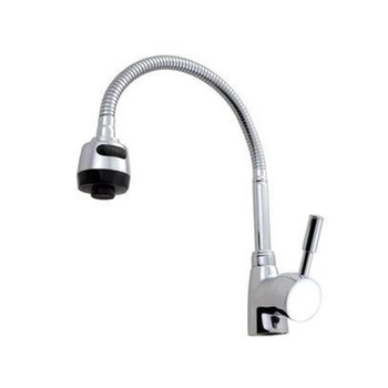Baterie bucatarie Eco cu pipa flexibila, monocomanda, finisaj cromat, argintiu Baterie bucatarie Eco cu pipa flexibila, monocomanda, finisaj cromat, argintiu