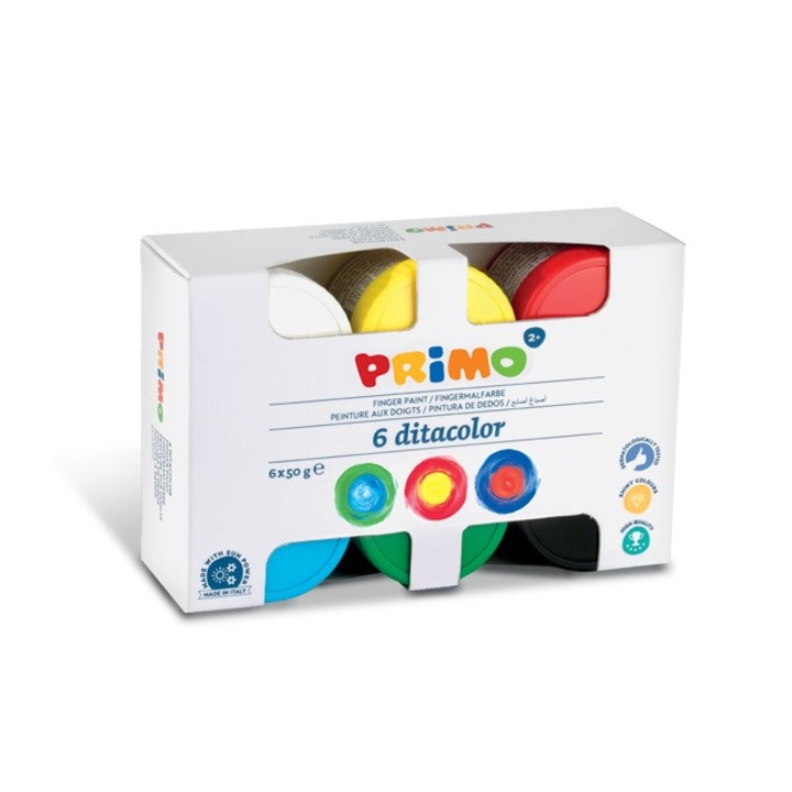 Бои за рисуване с пръсти Primo, 6 цвята х 50 мл, в бурканчета