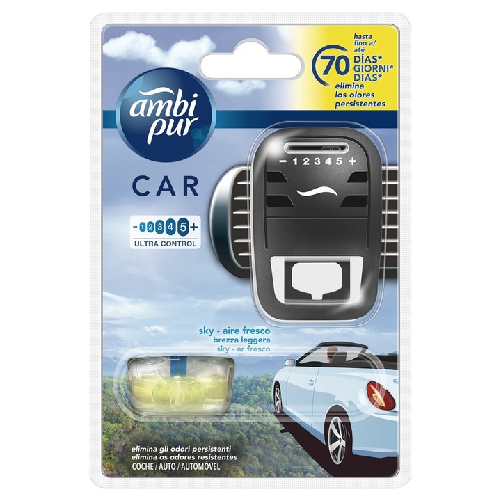 Autós légfrissítő, Ambi Pure Car, "Fresh Escapes", SKY Fresh Air készülék + autó légfrissítő tartalék, 7 ml