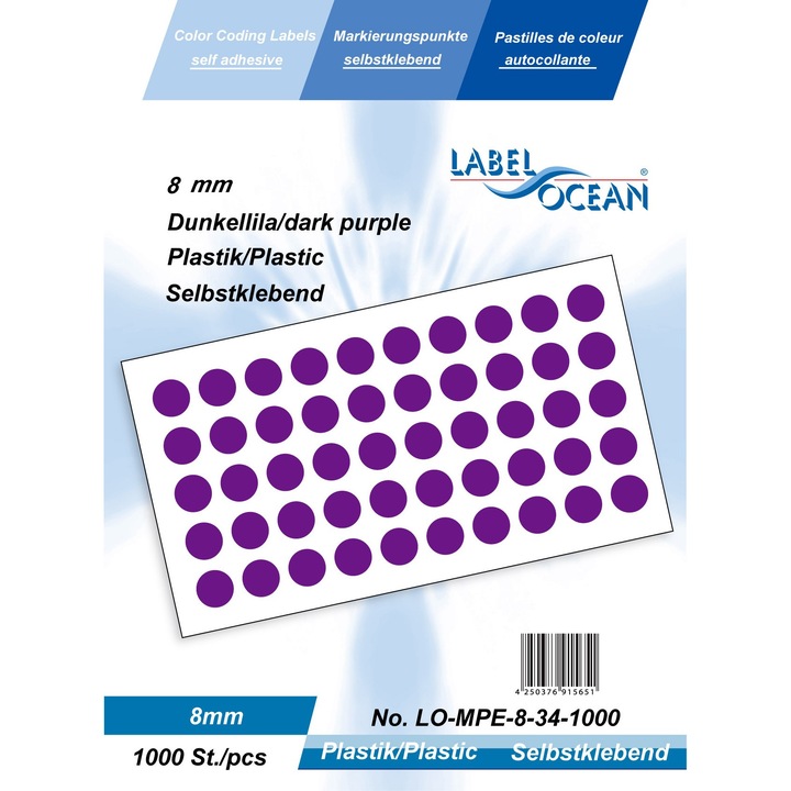 Set de 1000 Etichete Autoadezive Buline Violet Inchis Diametru 8 mm Plastic