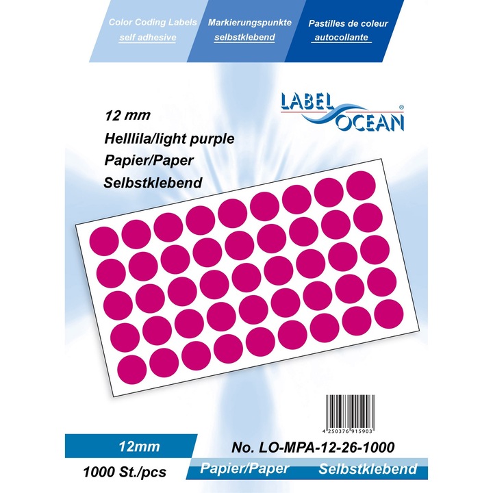 Set cu 1000 Etichete Autoadezive Buline Violet Diametru 12 mm Hartie