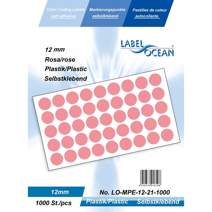Etichete Autoadezive Buline Roz Diametru 12 mm Plastic 1000 Bucati