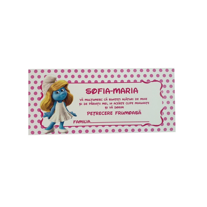 Plic de bani pentru botez cu Strumfita, set 10 buc, Cubika