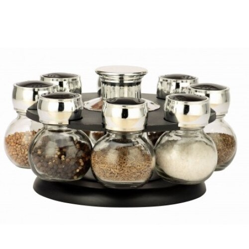 Set pentru condimente cu 8 recipiente si suport rotund, Grunberg GR-383
