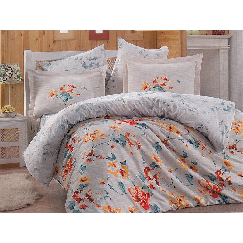 Lenjerie de pat 2 persoane, 6 piese, Hobby model Lavida Bumbac 100% Satin