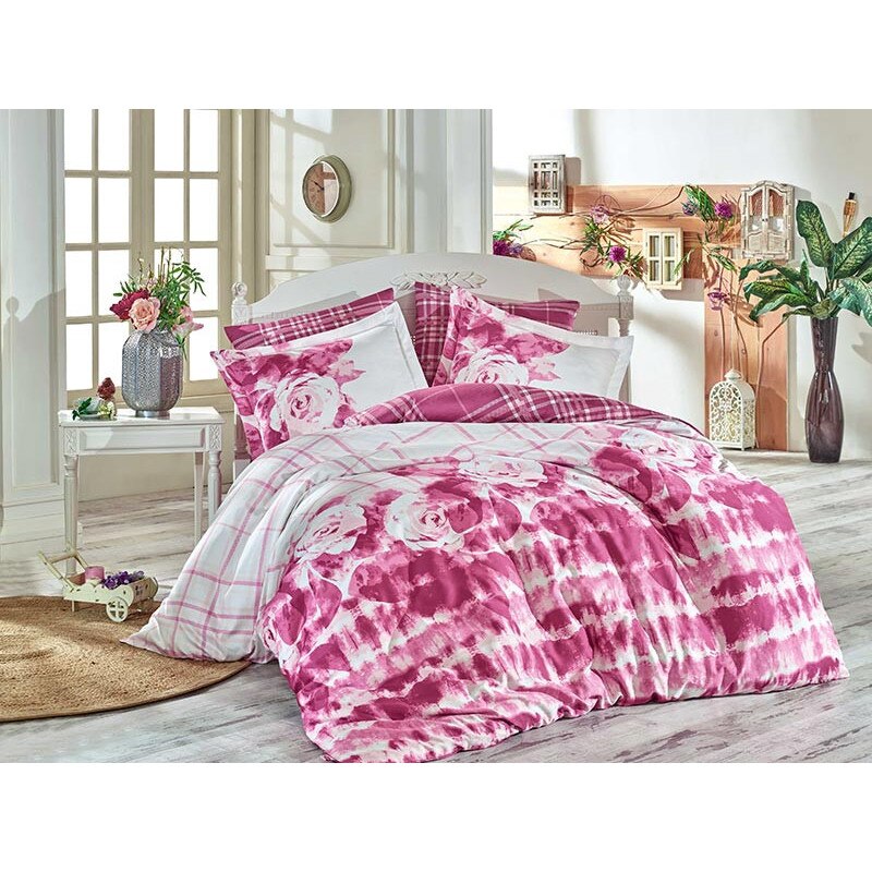 Lenjerie de pat 2 persoane, 6 piese, Hobby model Nadia Rose Bumbac 100% Satin