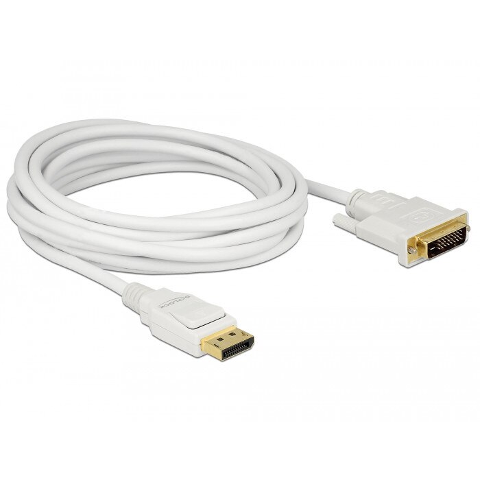 Cablu Displayport, Delock, 1.2 tata - DVI 24+1 tata pasiv 5m; Alb