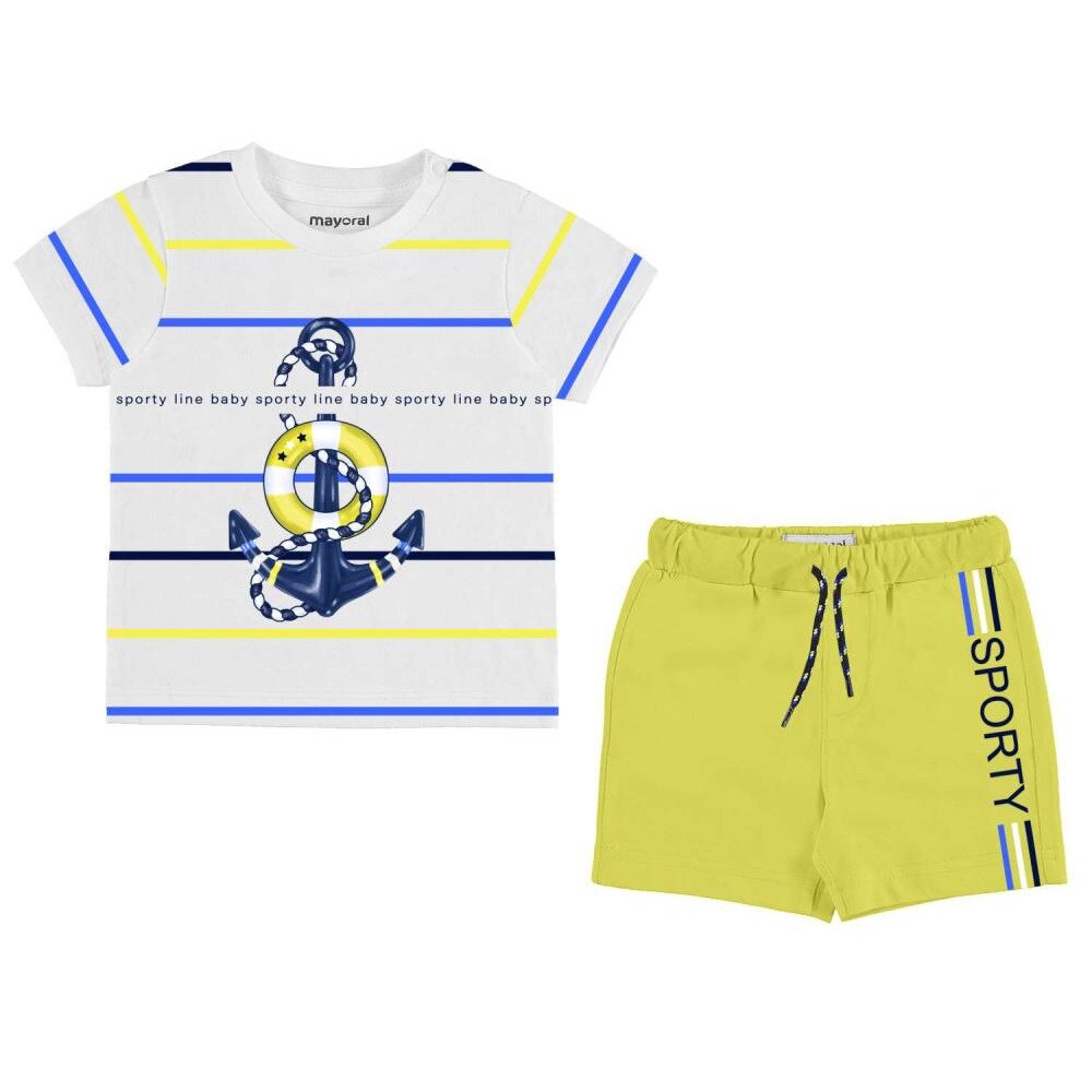 Set bermude si tricou ancora baiat, Alb/Galben, 86 CM