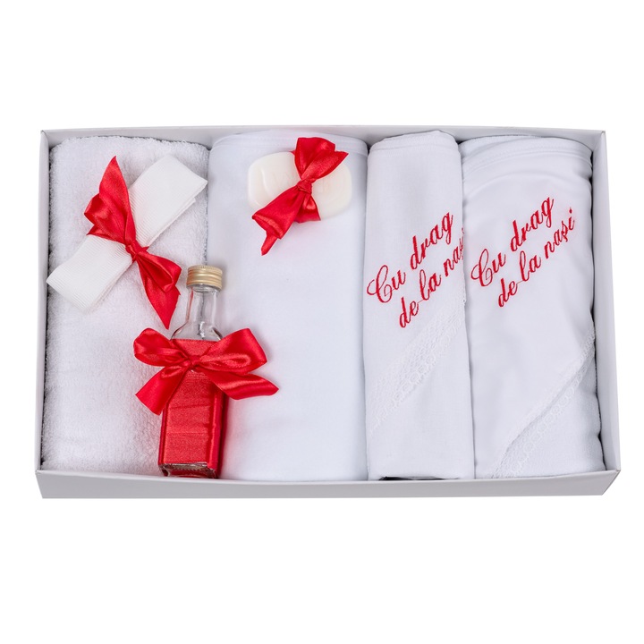 Trusou pentru botez, 8 piese, cu mesaj si prosop personalizat Creativ428