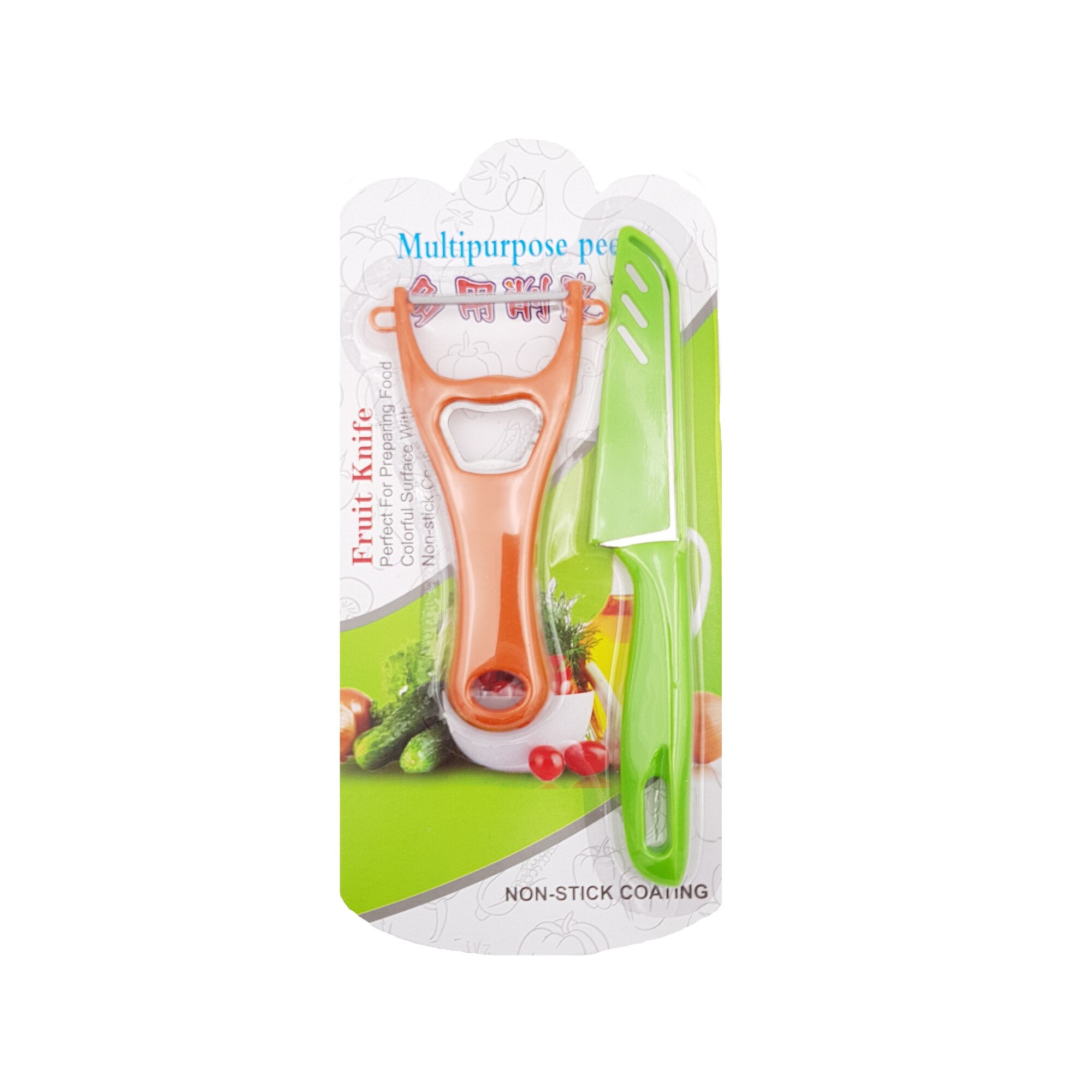 Set 2 piese,cutit + curatator legume,colorat