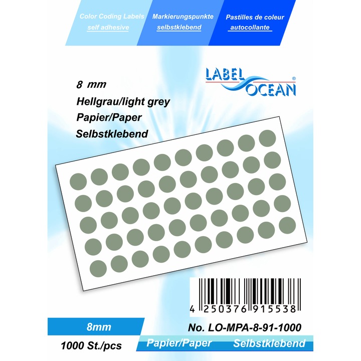 1000 szürke pöttyös öntapadó címkék készlete, átmérő 8 mm papír