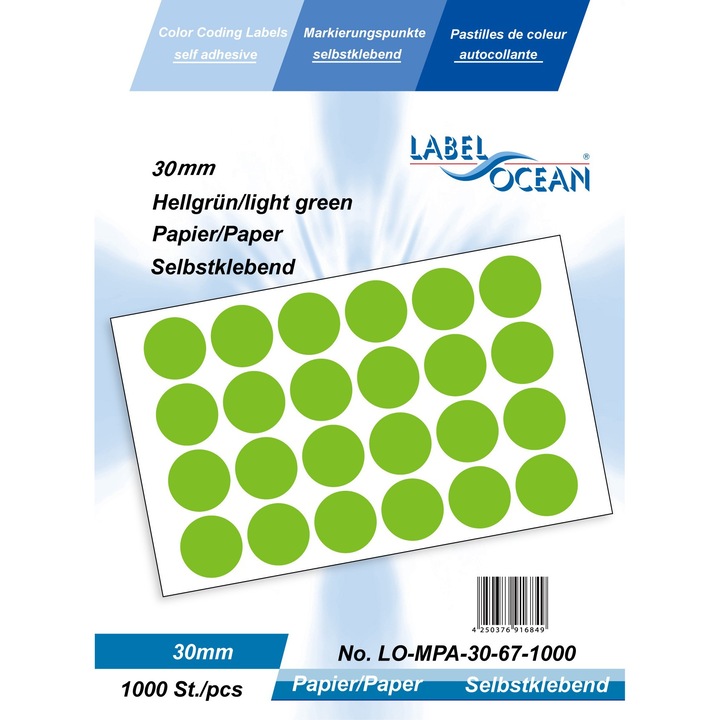 Rola cu 1000 Etichete Autoadezive Buline Verzi Diametru 30 mm Hartie