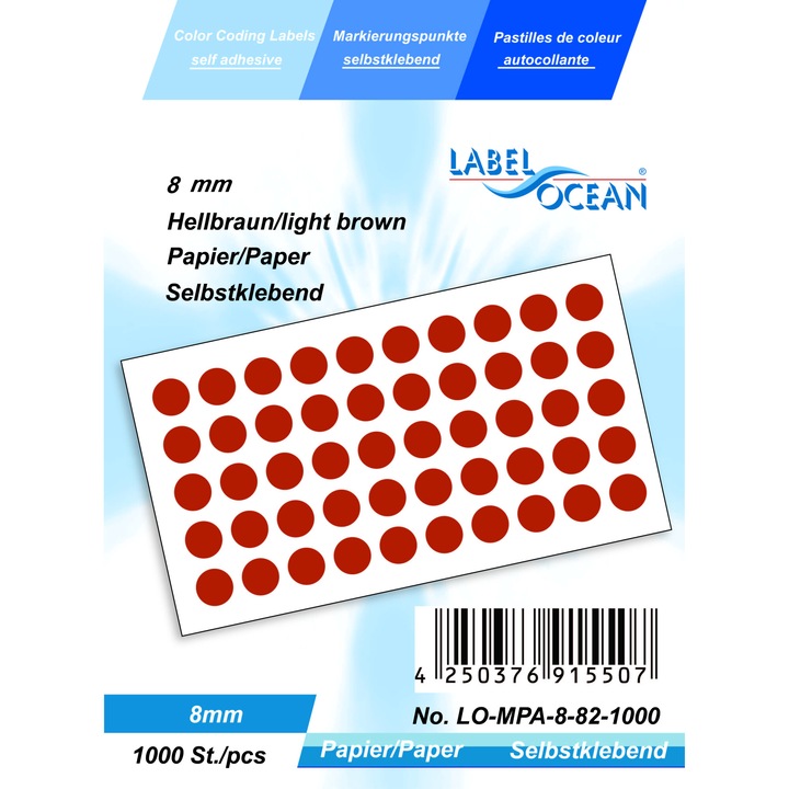 1000 barna pöttyös öntapadó címkék készlete, átmérő 8 mm papír