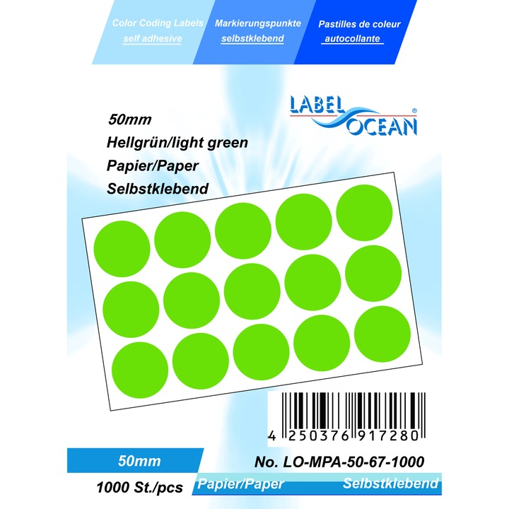 Rola 1000 Etichete Autoadezive Buline Verzi Diametru 50 mm Hartie