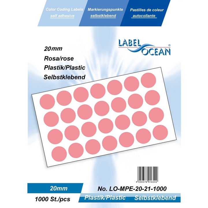 Розови точки Самозалепващи етикети Диаметър 20 mm Пластмаса 1000 Броя