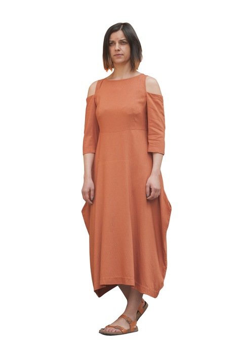 Дамска рокля Mirella Bratova Design DSG4110, Копринен шантунг, Златна охра, EU 38