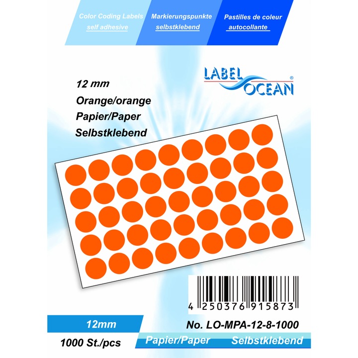 1000 db öntapadós címke készlet narancssárga pöttyös átmérő 12 mm papír