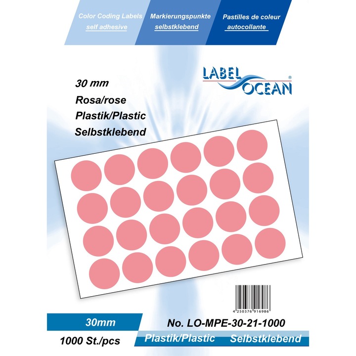 Etichete Autoadezive Buline Roz Diametru 30 mm Plastic 1000 Bucati