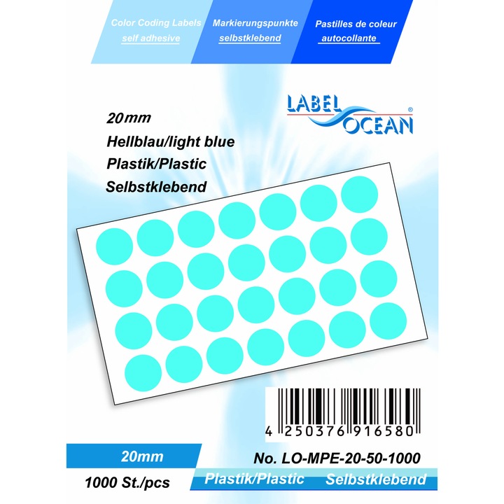 Set de 1000 Etichete Autoadezive Buline Albastre Diametru 20 mm Plastic