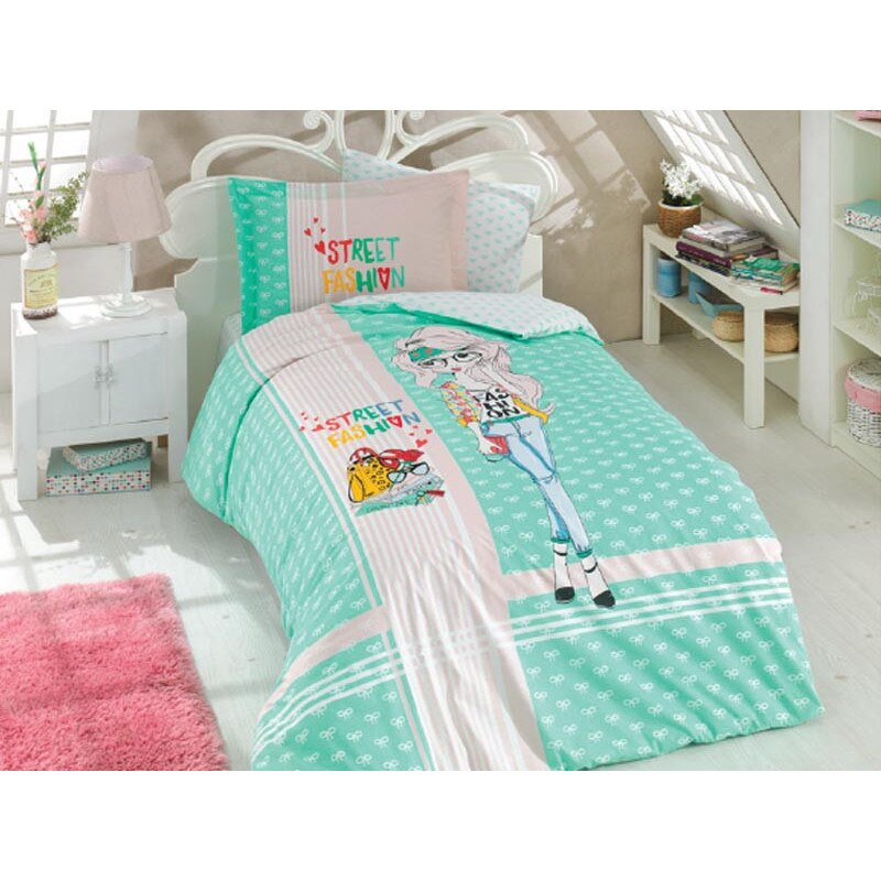 Lenjerie 1 Persoana, 3 Piese, Hobby model Street Fashion Verde Bumbac 100% Poplin