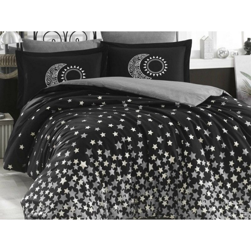 Lenjerie 1 Persoana, 3 Piese, Hobby model Stars Negru Bumbac 100% Poplin