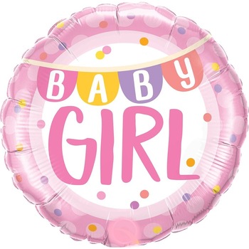 Balon Folie 45 cm Baby Girl Banner & Dots, Qualatex 85851 Balon Folie 45 cm Baby Girl Banner & Dots, Qualatex 85851