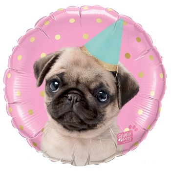 Balon Folie 45 cm Party Pug, Qualatex 57617 Balon Folie 45 cm Party Pug, Qualatex 57617
