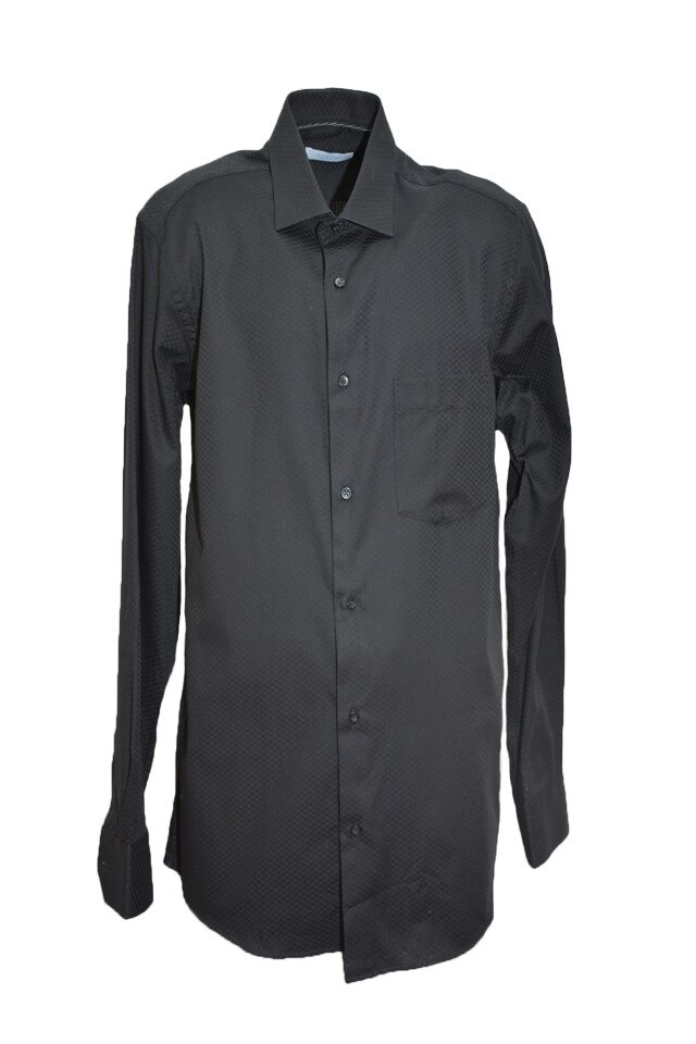 Camasa eleganta cu model de patratele in tesatura, D&J Exclusive, Negru