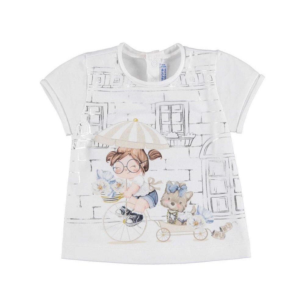 Tricou papusa alb-champan pentru fetite 36 luni