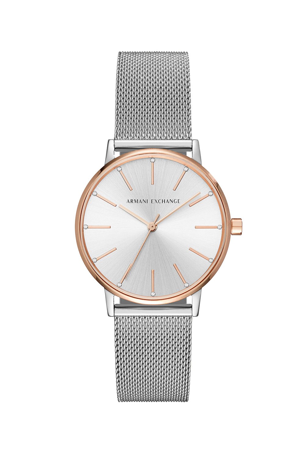 ARMANI EXCHANGE, Ceas din otel inoxidabil, cu bratara cu model plasa, Argintiu