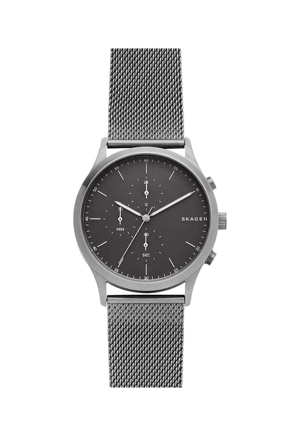 Skagen, Ceas cronograf cu bratara cu model plasa Jorn, Argintiu inchis