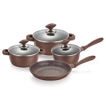 Set 3 oale si o tigaie Muhler MR-7049, 7 piese, Maro Set 3 oale si o tigaie Muhler MR-7049, 7 piese, Maro